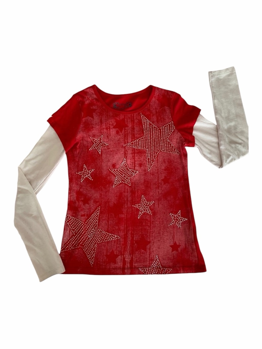 Red Camel Stars Shirt Girls Size L Red Cream Silver Glitter Sparkle Long Sleeves
